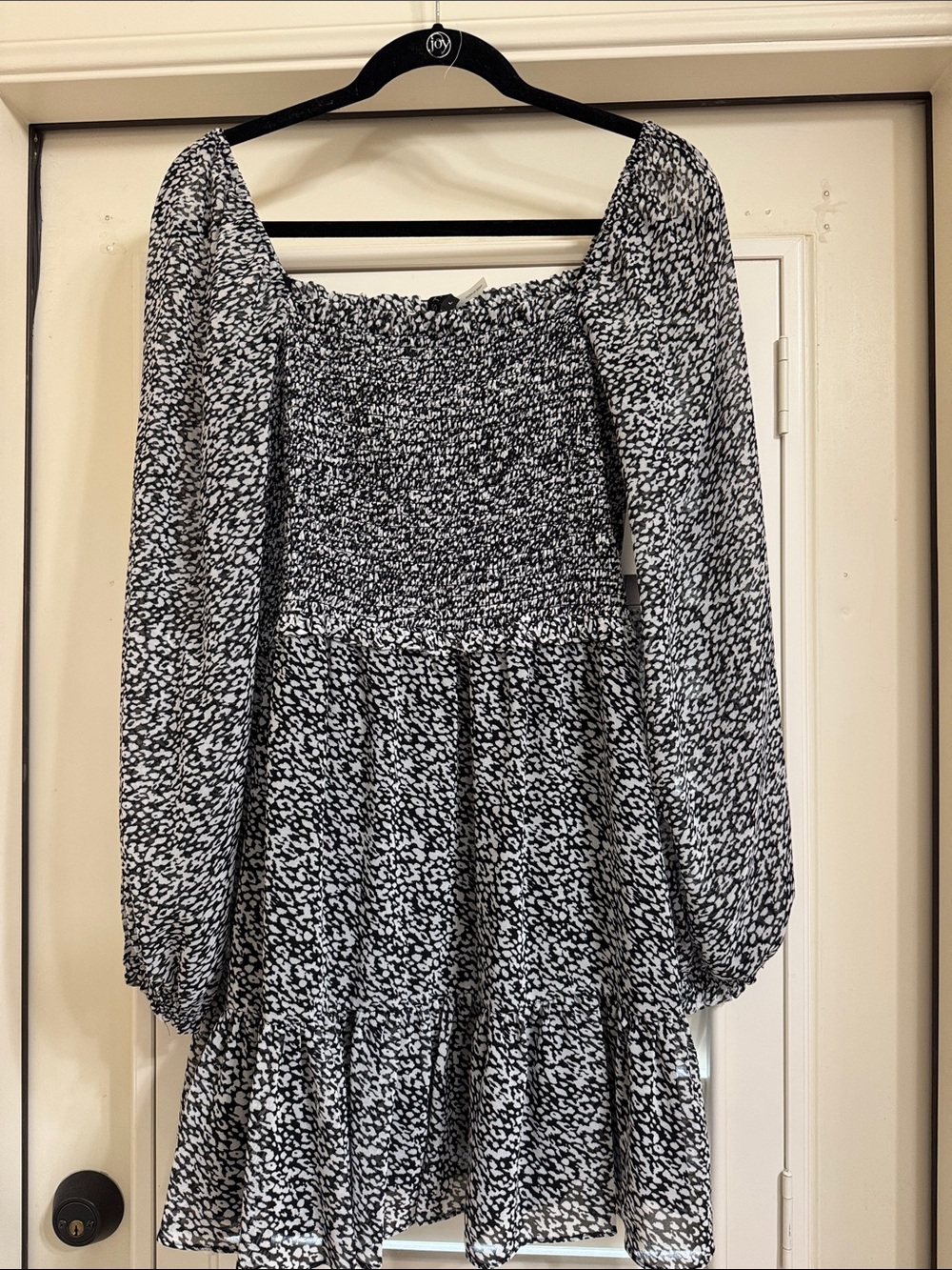 1. State Black and White Smocked Long Sleeve Mini Dress